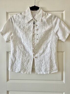 Khaisilk White Lightweight Linen-Cotton Top